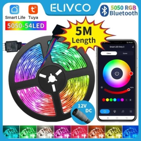 Tira de luces LED con Control Bluetooth, lámpara de cuerda Flexible para pantalla de escritorio, retroiluminación de TV, DC12V, 