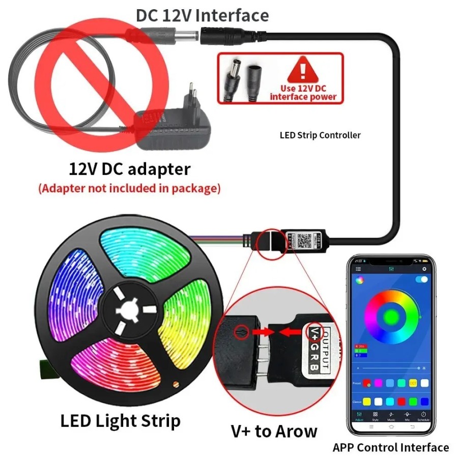Tira de luces LED con Control Bluetooth, lámpara de cuerda Flexible pa
