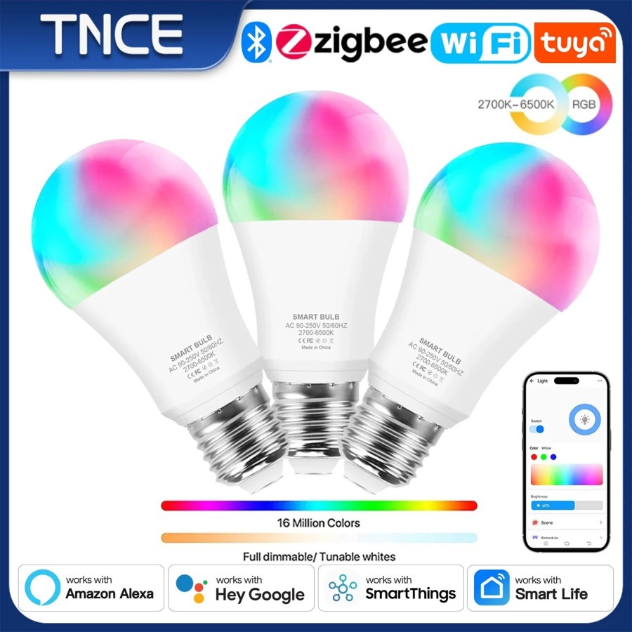TNCE-bombilla Tuya E27 WIFI Zigbee Bluetooth, luces regulables, lámpar