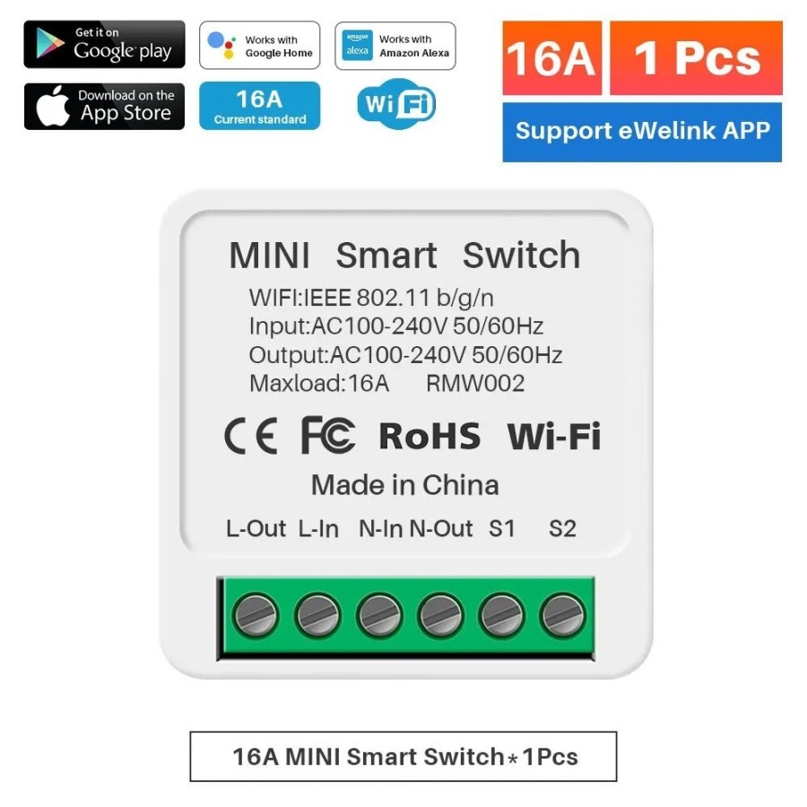 Mini interruptor inteligente EWelink con Wifi, dispositivo de 2 vías, Mini interruptor inteligente EWelink con Wifi, dispositivo de 2 vías,