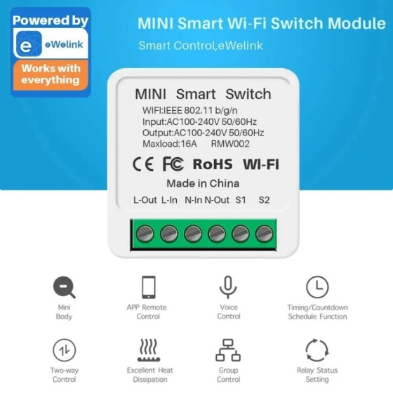Mini interruptor inteligente EWelink con Wifi, dispositivo de 2 vías, Mini interruptor inteligente EWelink con Wifi, dispositivo de 2 vías,