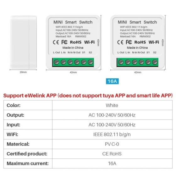 Mini interruptor inteligente EWelink con Wifi, dispositivo de 2 vías, Mini interruptor inteligente EWelink con Wifi, dispositivo de 2 vías,