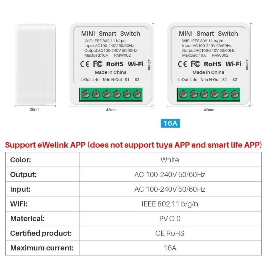 Mini interruptor inteligente EWelink con Wifi, dispositivo de 2 vías, 