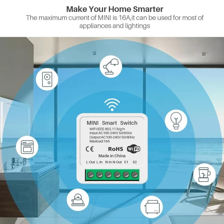 Mini interruptor inteligente EWelink con Wifi, dispositivo de 2 vías, 