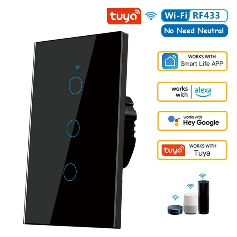 Interruptor inteligente de pared RF433 con WiFi, 1/2/3/4 entradas, sin Interruptor inteligente de pared RF433 con WiFi, 1/2/3/4 entradas, sin