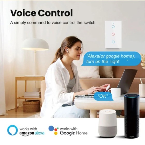 Interruptor inteligente de pared RF433 con WiFi, 1/2/3/4 entradas, sin Interruptor inteligente de pared RF433 con WiFi, 1/2/3/4 entradas, sin