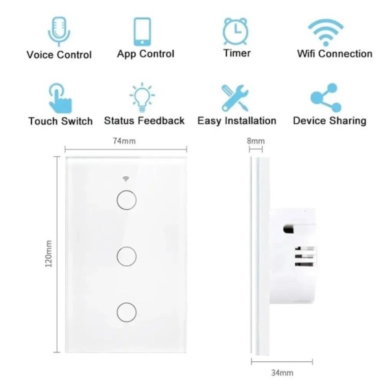 Interruptor táctil con Sensor de luz, dispositivo inteligente con WiFi