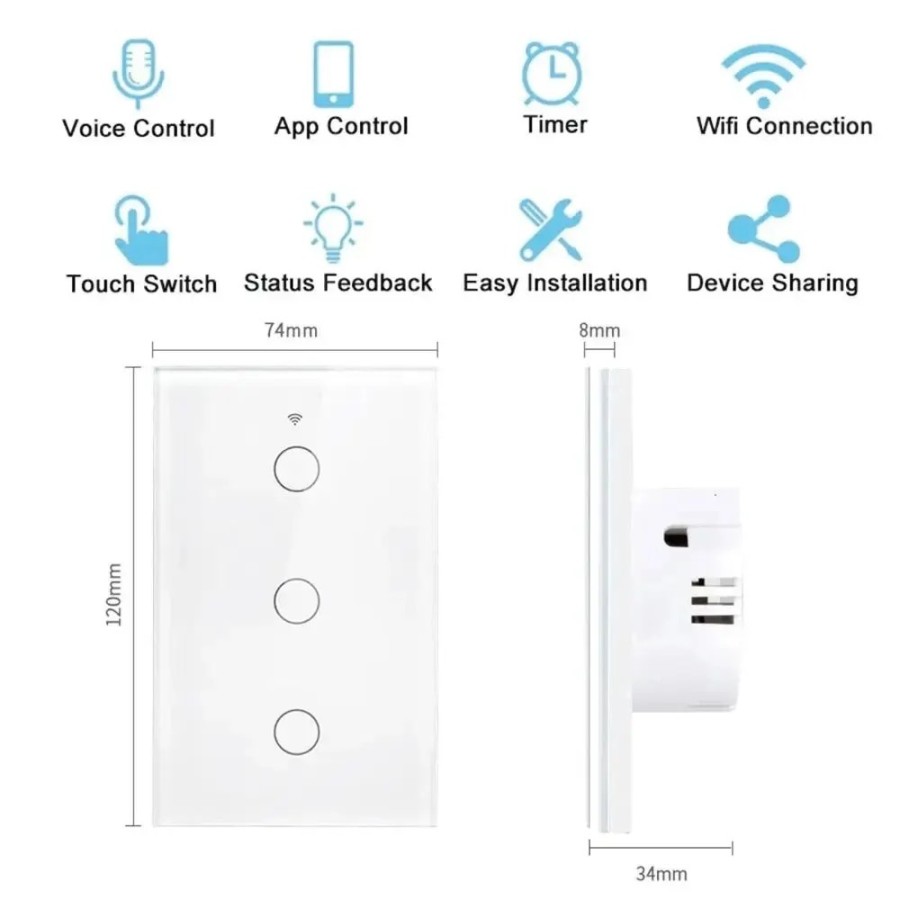 Interruptor táctil con Sensor de luz, dispositivo inteligente con WiFi