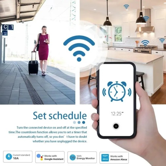 Enchufe inteligente Tuya EU16A/20A, Wifi, monitoreo de potencia, Contr