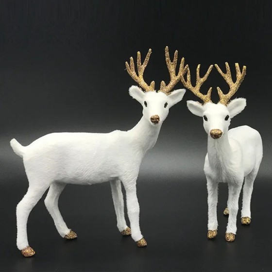 Figuras de renos blancos de Navidad, muñecos de simulación de felpa de