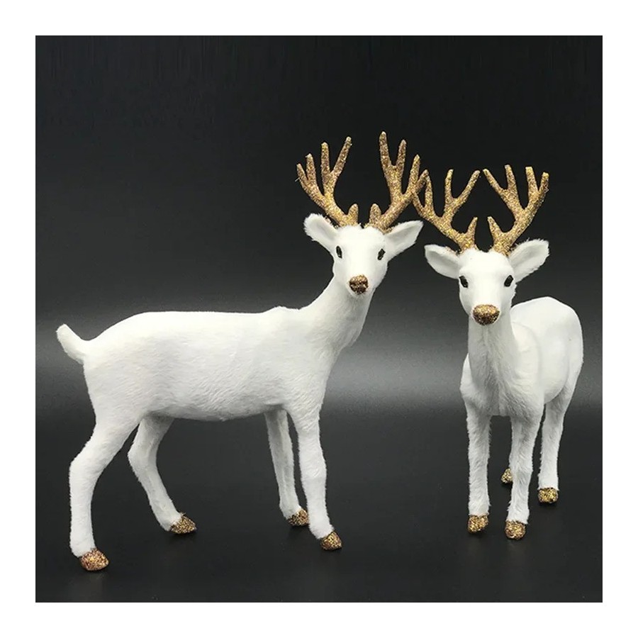 Figuras de renos blancos de Navidad, muñecos de simulación de felpa de Figuras de renos blancos de Navidad, muñecos de simulación de felpa de