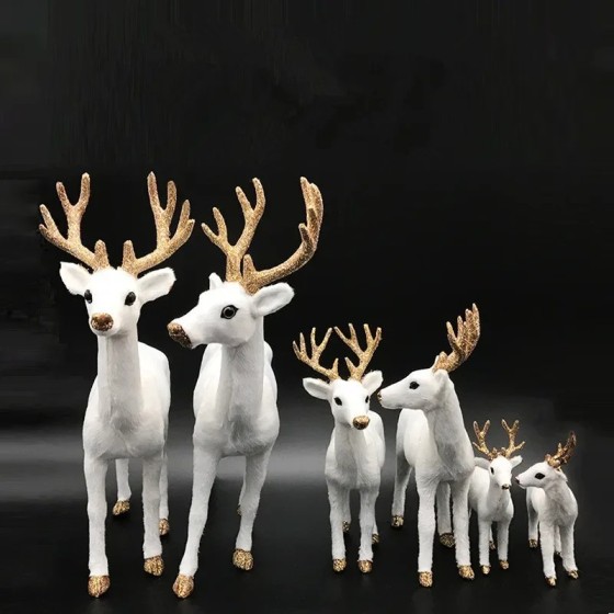 Figuras de renos blancos de Navidad, muñecos de simulación de felpa de Figuras de renos blancos de Navidad, muñecos de simulación de felpa de
