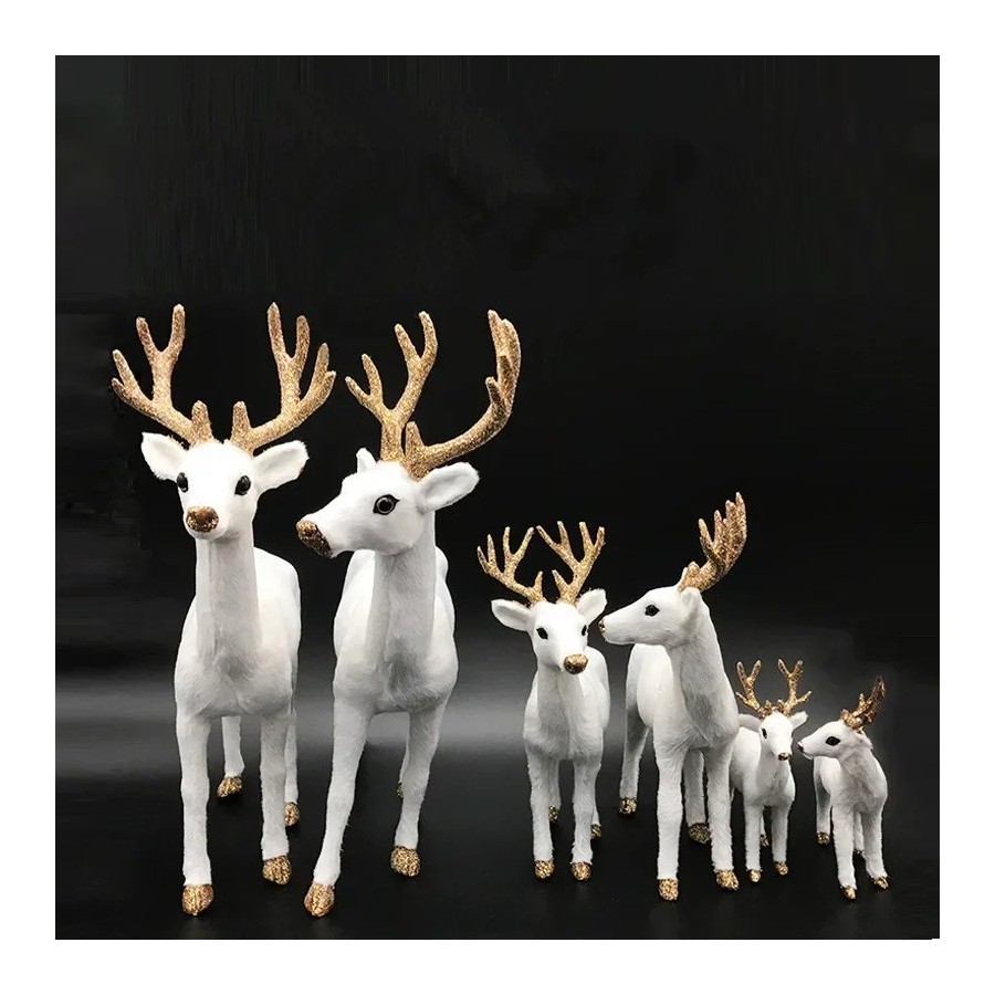 Figuras de renos blancos de Navidad, muñecos de simulación de felpa de