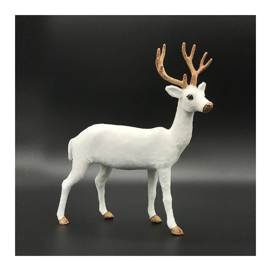 Figuras de renos blancos de Navidad, muñecos de simulación de felpa de