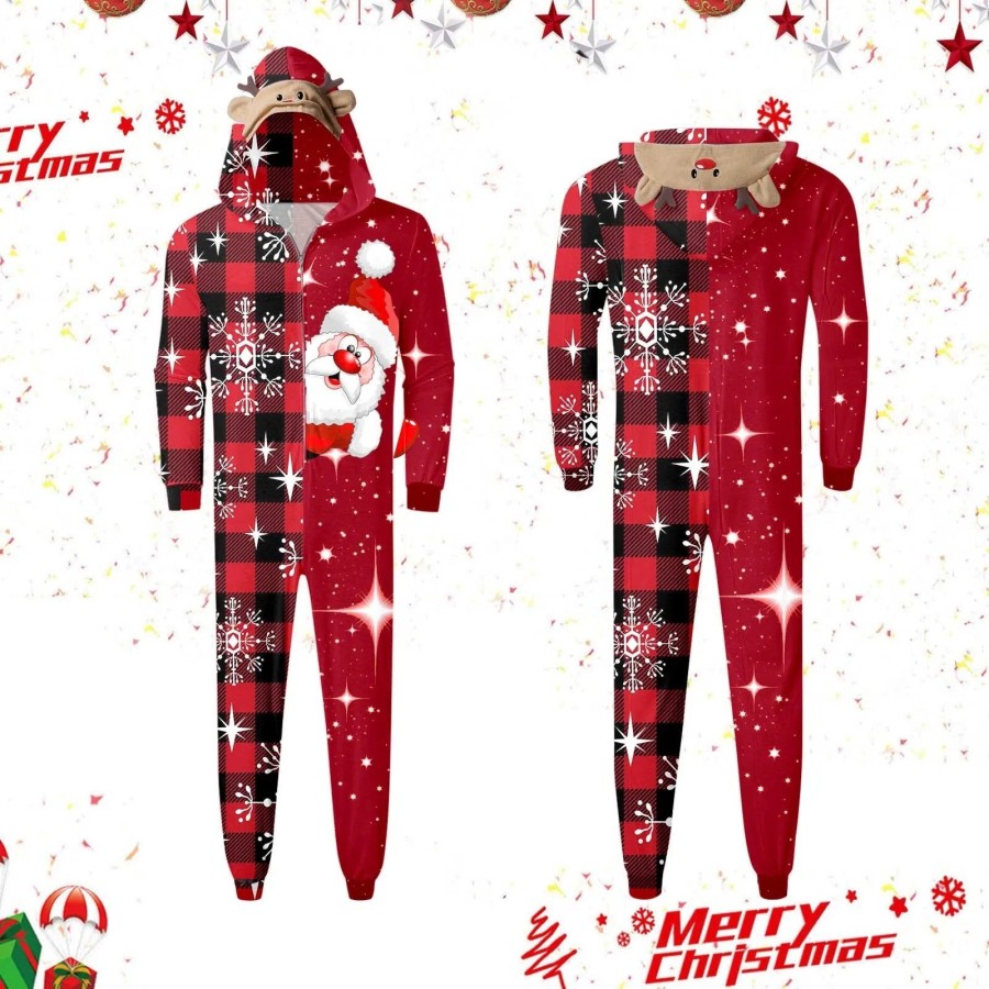 Pijamas a juego para adultos y niños, mono de Navidad con estampado de