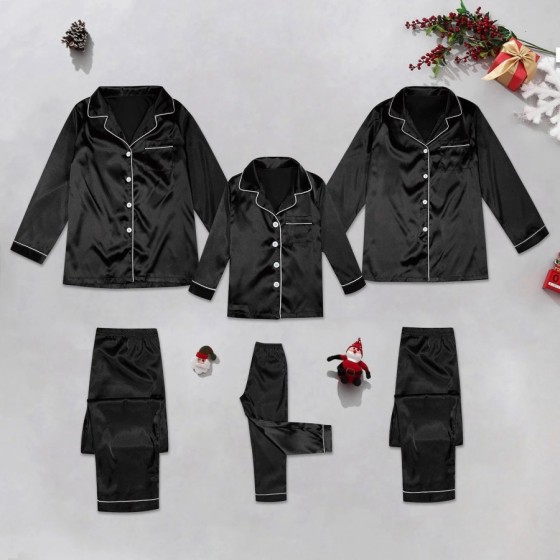 Pijamas de Navidad familiares de seda, ropa de dormir, Tops de satén +