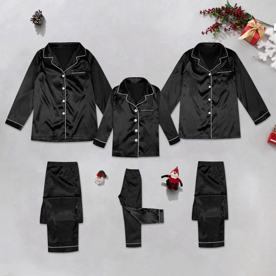 Pijamas de Navidad familiares de seda, ropa de dormir, Tops de satén +