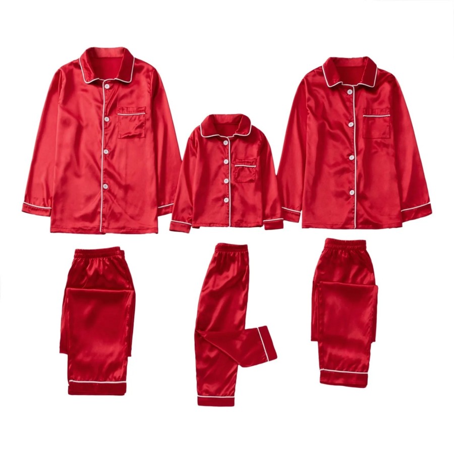 Pijamas de Navidad familiares de seda, ropa de dormir, Tops de satén +