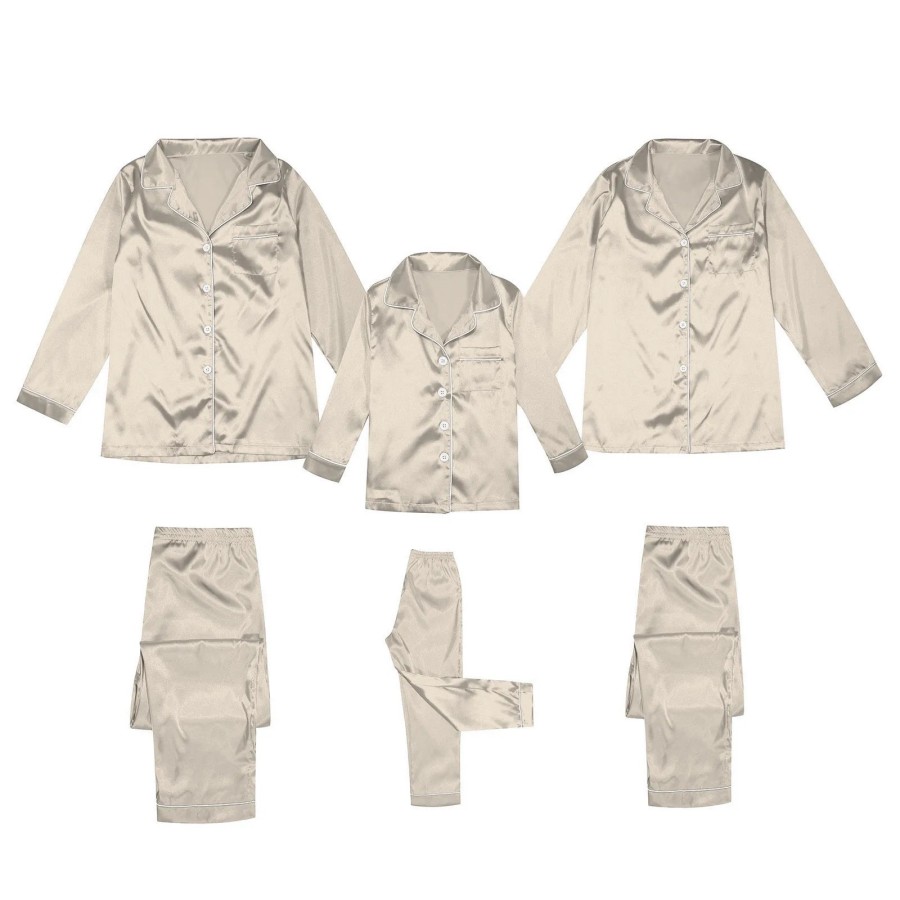 Pijamas de Navidad familiares de seda, ropa de dormir, Tops de satén +