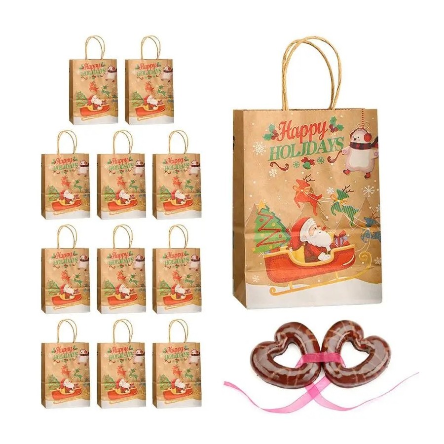 Bolsas de papel Kraft de Navidad para niños, 12 piezas, bolsas de recu