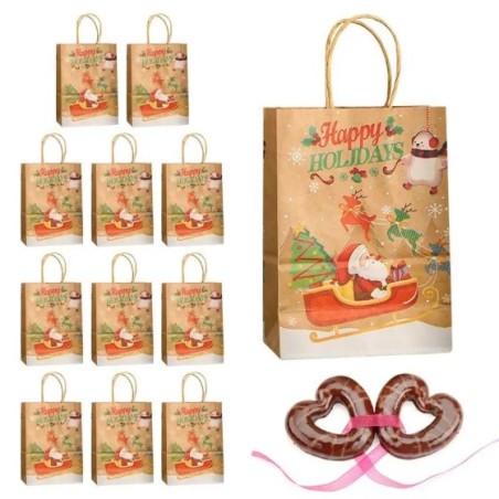 Bolsas de papel Kraft de Navidad para niños, 12 piezas, bolsas de recuerdo de fiesta, bolsas de regalos de Navidad para vacacion