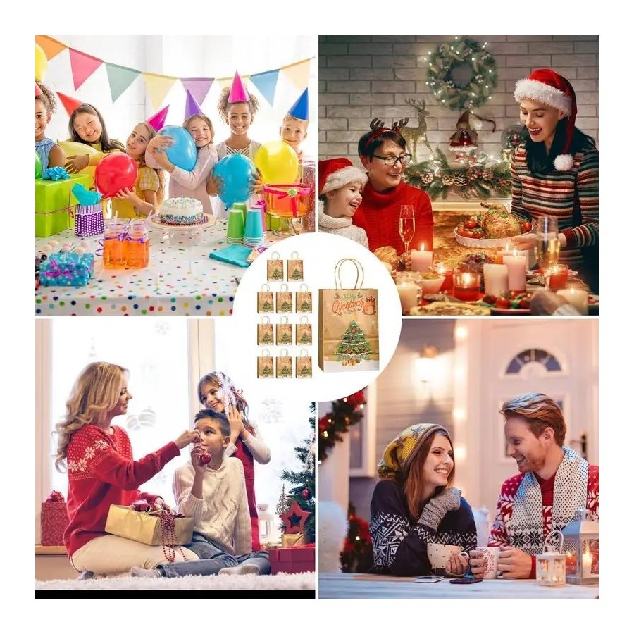 Bolsas de papel Kraft de Navidad para niños, 12 piezas, bolsas de recu