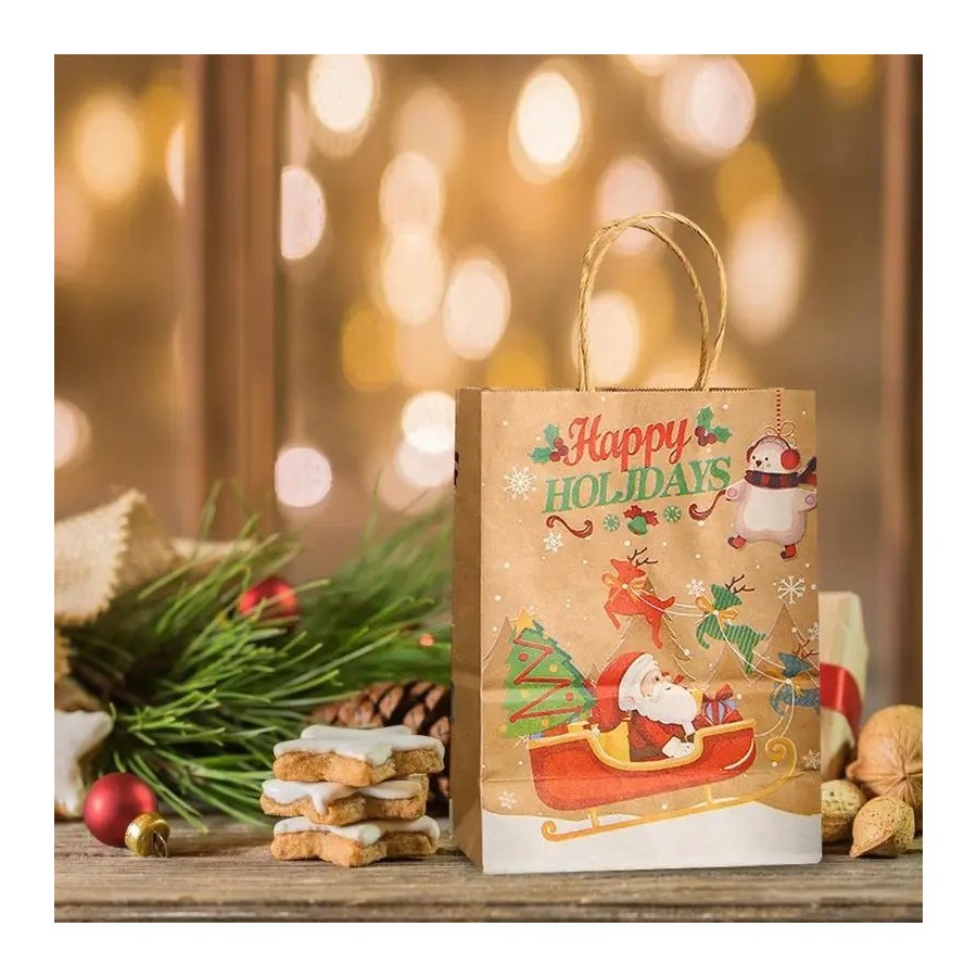 Bolsas de papel Kraft de Navidad para niños, 12 piezas, bolsas de recu