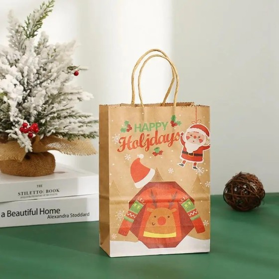 Bolsas de papel Kraft de Navidad para niños, 12 piezas, bolsas de recu