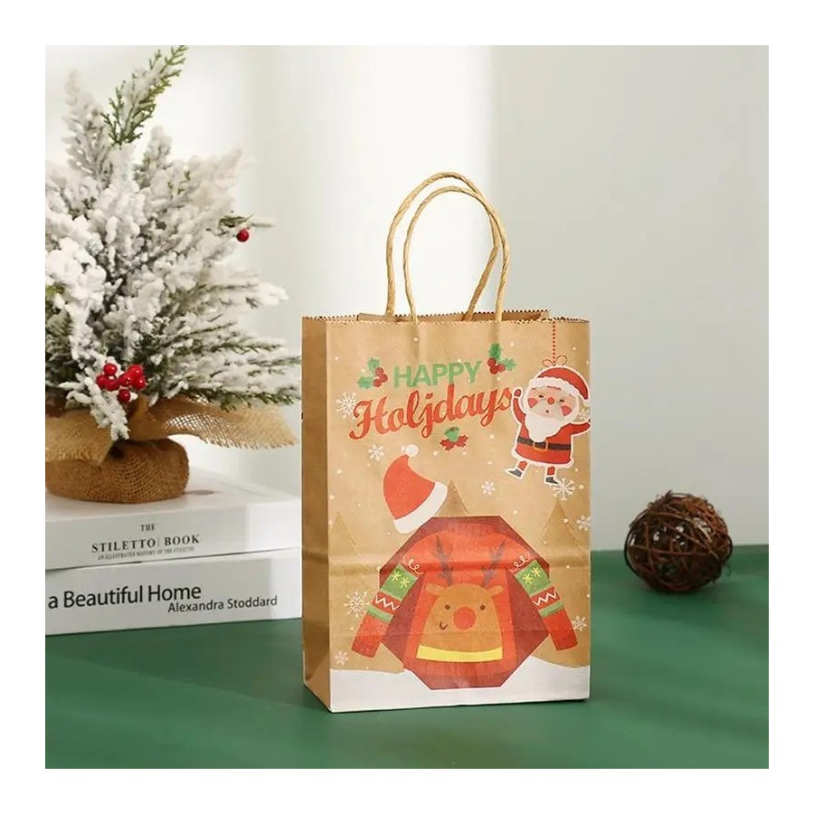 Bolsas de papel Kraft de Navidad para niños, 12 piezas, bolsas de recu
