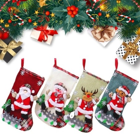 Juego de medias navideñas de gran capacidad, bolsa de regalo sorpresa, Papá Noel de peluche/muñeco de nieve/oso/alce para fiesta