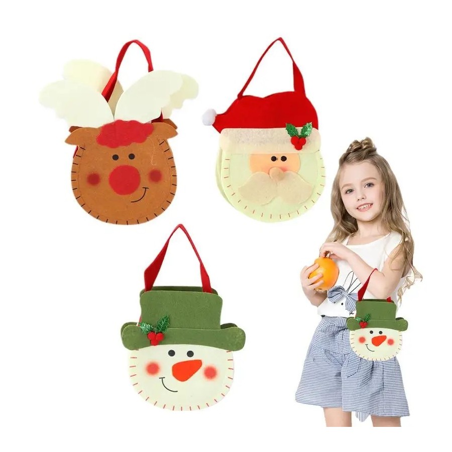 3X bolsa de dulces reutilizable de Navidad contenedor de regalos muñec