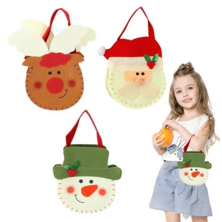 3X bolsa de dulces reutilizable de Navidad contenedor de regalos muñeco de nieve bolsa de dulces de Papá Noel decoración de temp