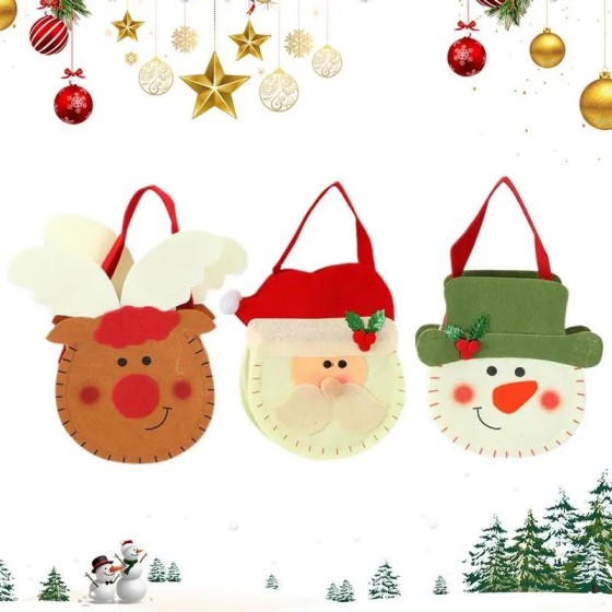 3X bolsa de dulces reutilizable de Navidad contenedor de regalos muñec