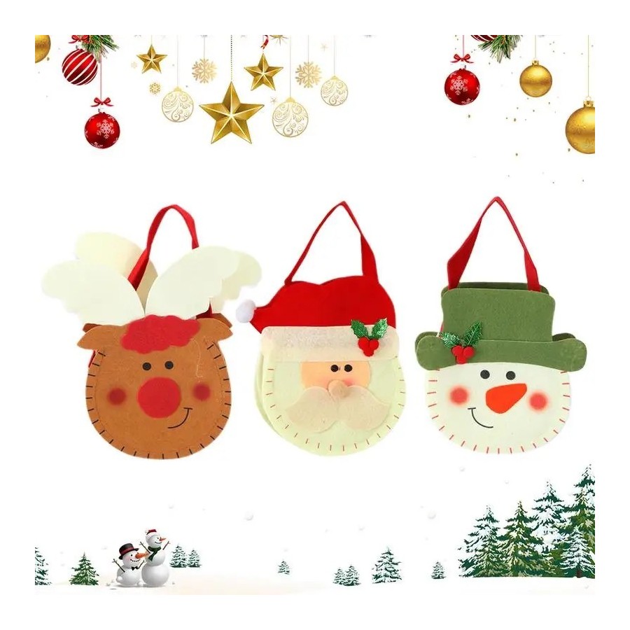 3X bolsa de dulces reutilizable de Navidad contenedor de regalos muñec