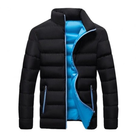 Chaqueta de algodón con cuello levantado para hombre, abrigo de invierno cálido con bolsillo con cremallera, ajuste suelto infor