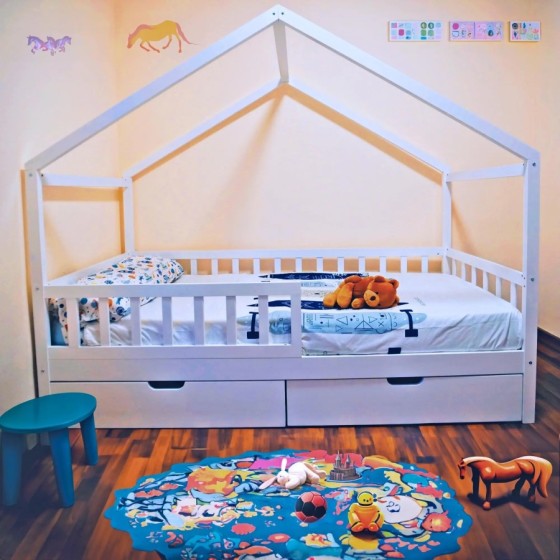 Unicview Cama Infantil Estilo cabaña de Madera Maciza con 2 cajones, V