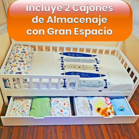 Unicview Cama Infantil Estilo cabaña de Madera Maciza con 2 cajones, V
