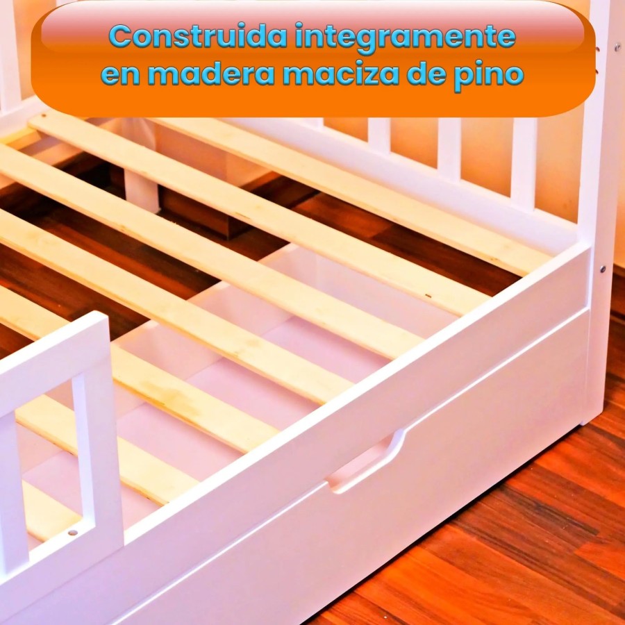 Unicview Cama Infantil Estilo cabaña de Madera Maciza con 2 cajones, V