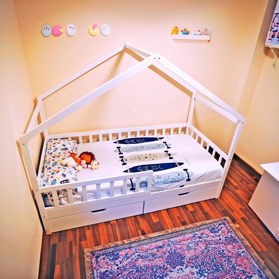 Unicview Cama Infantil Estilo cabaña de Madera Maciza con 2 cajones, V