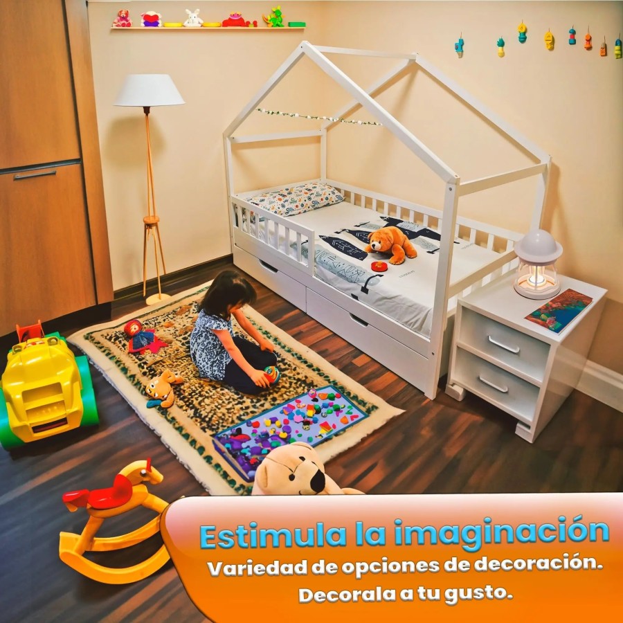 Unicview Cama Infantil Estilo cabaña de Madera Maciza con 2 cajones, V