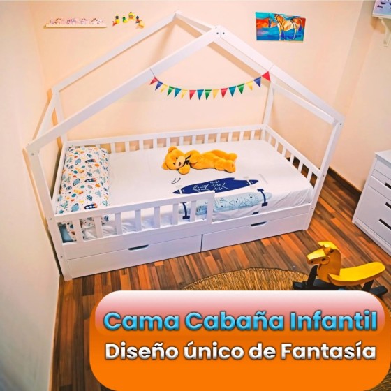 Unicview Cama Infantil Estilo cabaña de Madera Maciza con 2 cajones, V
