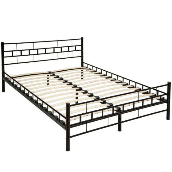 Tectake - Cama de matrimonio con cabecero, pie de acero y somier de lá