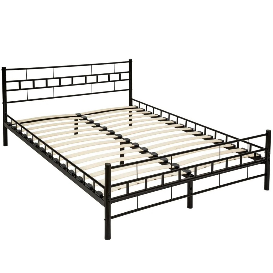 Tectake - Cama de matrimonio con cabecero, pie de acero y somier de lá Tectake - Cama de matrimonio con cabecero, pie de acero y somier de lá