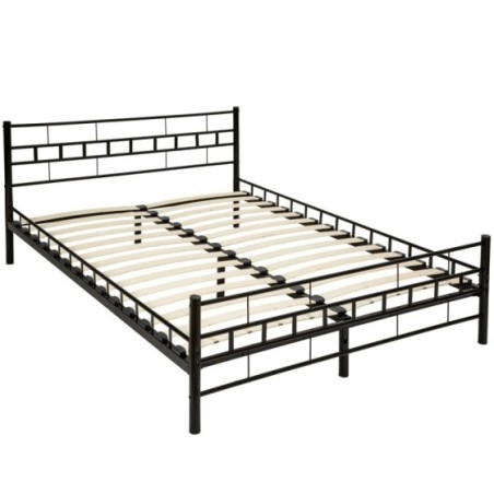 Tectake - Cama de matrimonio con cabecero, pie de acero y somier de láminas de madera Estructura estable y robusta Incluye som