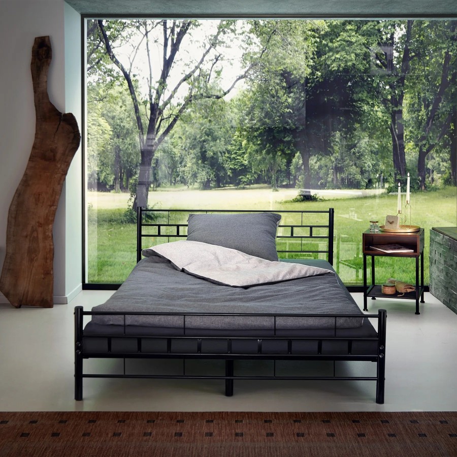 Tectake - Cama de matrimonio con cabecero, pie de acero y somier de lá Tectake - Cama de matrimonio con cabecero, pie de acero y somier de lá