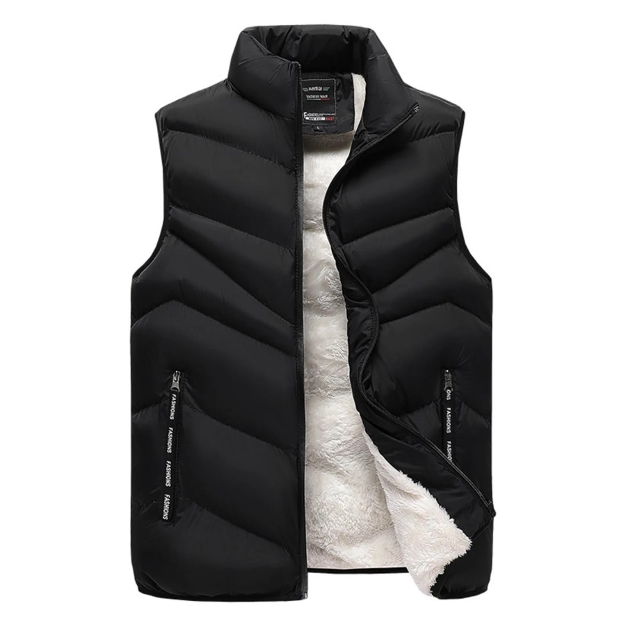 Otoño Invierno hombres chalecos negros 2024 sin mangas cuello alto cha Otoño Invierno hombres chalecos negros 2024 sin mangas cuello alto cha