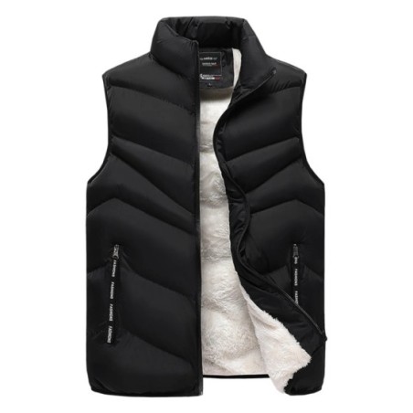 Otoño Invierno hombres chalecos negros 2024 sin mangas cuello alto chaquetas con cremallera con bolsillos de talla grande todo M