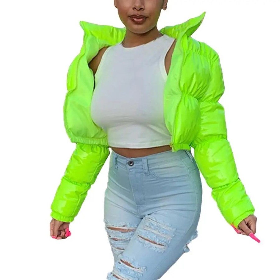 Chaqueta acolchada negra de PU brillante para mujer, abrigos cálidos d