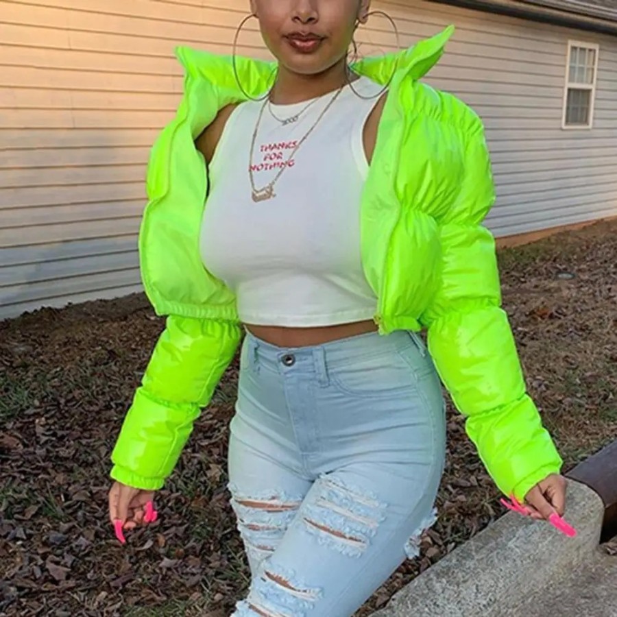 Chaqueta acolchada negra de PU brillante para mujer, abrigos cálidos d