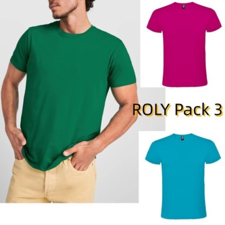 ROLY Pack 3 camisetas básicas de algodón, Tallas S-XXL,Unisex, Gramaje 150g/m2, Cuello redondo y Manga corta tubular |